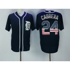 MLB Detroit Tigers 24 Miguel Cabrera Navy Blue USA Flag Fashion Baseball Men Jersey