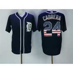 MLB Detroit Tigers 24 Miguel Cabrera Navy Blue USA Flag Fashion Baseball Men Jersey