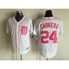 MLB Detroit Tigers 24 Miguel Cabrera White With Pink 2016 Mother's Day Baseball Cool Base Men Jersey