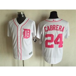 MLB Detroit Tigers 24 Miguel Cabrera White With Pink 2016 Mother's Day Baseball Cool Base Men Jersey