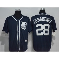 MLB Detroit Tigers 28 J. D. Martinez Navy Blue Cool Base Majestic Baseball Men Jersey