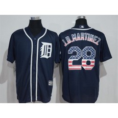 MLB Detroit Tigers 28 J. D. Martinez Navy Blue USA Flag Fashion Baseball Men Jersey