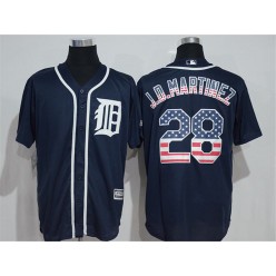 MLB Detroit Tigers 28 J. D. Martinez Navy Blue USA Flag Fashion Baseball Men Jersey