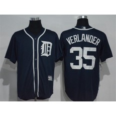 MLB Detroit Tigers 35 Justin Verlander Navy Blue Cool Base Majestic Baseball Men Jersey