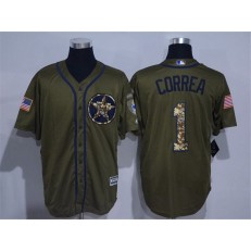 MLB Houston Astros 1 Carlos Correa Green Salute To Service Cool Base Stitched Men Jersey