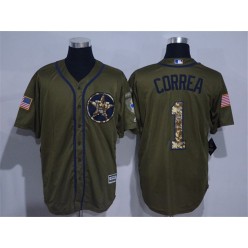 MLB Houston Astros 1 Carlos Correa Green Salute To Service Cool Base Stitched Men Jersey
