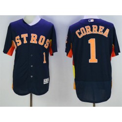 MLB Houston Astros 1 Carlos Correa Retired Navy Blue 2016 Flexbase Majestic Baseball Men Jersey