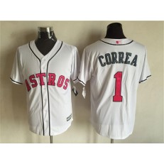 MLB Houston Astros 1 Carlos Correa White With Pink 2016 Mother's Day Baseball Cool Base Men Jersey