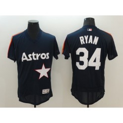 MLB Houston Astros 34 Nolan Ryan Navy Blue Throwback Flex Base Men Jersey