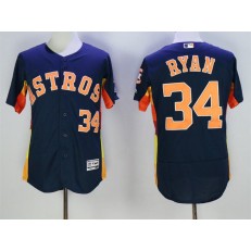 MLB Houston Astros 34 Nolan Ryan Retired Navy Blue 2016 Flexbase Majestic Baseball Men Jersey