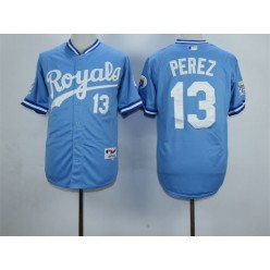 MLB Kansas City Royals 13 Salvador Perez 1985 Turn Back The Clock Blue Men Jersey