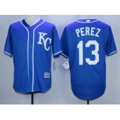 MLB Kansas City Royals 13 Salvador Perez Blue KC New Cool Base Men Jersey