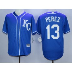 MLB Kansas City Royals 13 Salvador Perez Blue KC New Cool Base Men Jersey