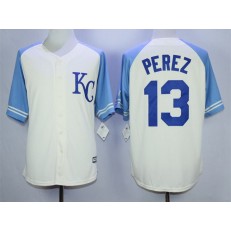 MLB Kansas City Royals 13 Salvador Perez Cream New Cool Base Men Jersey