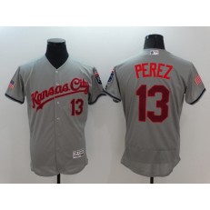 MLB Kansas City Royals 13 Salvador Perez Gray Fashion Stars & Stripes 2016 Flexbase Independence Day Men Jersey