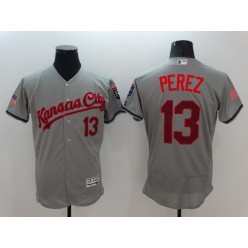 MLB Kansas City Royals 13 Salvador Perez Gray Fashion Stars & Stripes 2016 Flexbase Independence Day Men Jersey