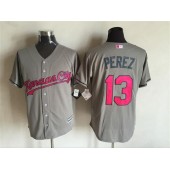 MLB Kansas City Royals 13 Salvador Perez Gray With Pink 2016 Mother's Day Baseball Cool Base Men Jersey