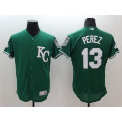 MLB Kansas City Royals 13 Salvador Perez Green 2016 St. Patrick's Day Flexbase Majestic Baseball Men Jersey