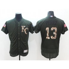 MLB Kansas City Royals 13 Salvador Perez Green Salute To Service 2016 Flexbase Majestic Baseball Men Jersey