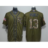 MLB Kansas City Royals 13 Salvador Perez Green Salute To Service Majestic Baseball Men Jersey