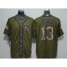 MLB Kansas City Royals 13 Salvador Perez Green Salute To Service Majestic Baseball Men Jersey