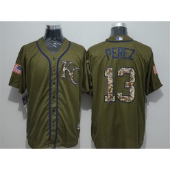 MLB Kansas City Royals 13 Salvador Perez Green Salute To Service Majestic Baseball Men Jersey