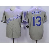 MLB Kansas City Royals 13 Salvador Perez Grey New Cool Base Men Jersey