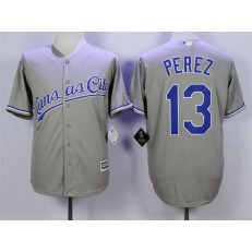 MLB Kansas City Royals 13 Salvador Perez Grey New Cool Base Men Jersey
