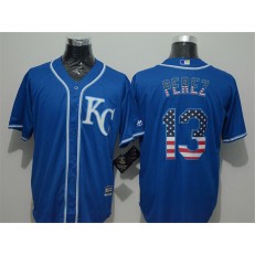 MLB Kansas City Royals 13 Salvador Perez KC Navy Blue USA Flag Fashion Baseball Men Jersey
