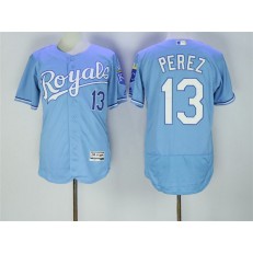 MLB Kansas City Royals 13 Salvador Perez Light Blue 2016 Flexbase Majestic Baseball Men Jersey