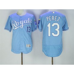MLB Kansas City Royals 13 Salvador Perez Light Blue 2016 Flexbase Majestic Baseball Men Jersey