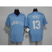 MLB Kansas City Royals 13 Salvador Perez Light Blue Cooperstown Stitched Men Jersey