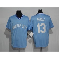 MLB Kansas City Royals 13 Salvador Perez Light Blue Cooperstown Stitched Men Jersey