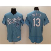 MLB Kansas City Royals 13 Salvador Perez Light Blue Flexbase Majestic Baseball Men Jersey