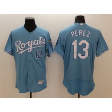 MLB Kansas City Royals 13 Salvador Perez Light Blue Flexbase Majestic Baseball Men Jersey