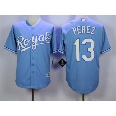 MLB Kansas City Royals 13 Salvador Perez Light Blue New Cool Base Men Jersey