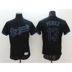 MLB Kansas City Royals 13 Salvador Perez Lights Out Black Fashion 2016 Flexbase Majestic Baseball Men Jersey