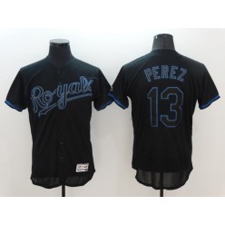 MLB Kansas City Royals 13 Salvador Perez Lights Out Black Fashion 2016 Flexbase Majestic Baseball Men Jersey
