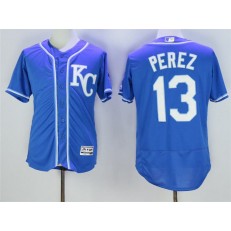 MLB Kansas City Royals 13 Salvador Perez Navy Blue KC 2016 Flexbase Majestic Baseball Men Jersey