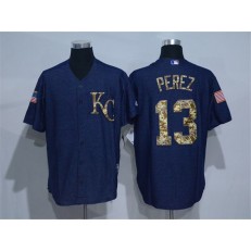 MLB Kansas City Royals 13 Salvador Perez Navy Blue Salute To Service Majestic Baseball Men Jersey
