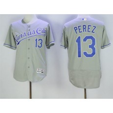 MLB Kansas City Royals 13 Salvador Perez Retired Gray Road 2016 Majestic Baseball JerseyProgram FlexBase Men Jersey