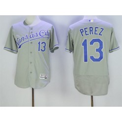 MLB Kansas City Royals 13 Salvador Perez Retired Gray Road 2016 Majestic Baseball JerseyProgram FlexBase Men Jersey