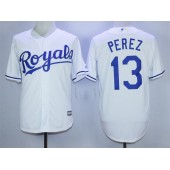 MLB Kansas City Royals 13 Salvador Perez White New Cool Base Men Jersey