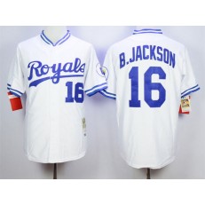 MLB Kansas City Royals 16 Bo Jackson 1980 White Throwback Men Jersey