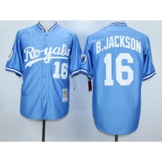 MLB Kansas City Royals 16 Bo Jackson 1987 Light Blue Throwback Men Jersey