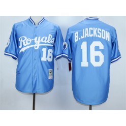 MLB Kansas City Royals 16 Bo Jackson 1987 Light Blue Throwback Men Jersey