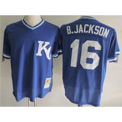 MLB Kansas City Royals 16 Bo Jackson Mitchell & Ness Royal 1989 Authentic Cooperstown Collection Batting Mesh Practice Men Jersey
