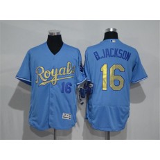 MLB Kansas City Royals 16 Bo Jackson Retired Light Blue 2015 World Series Champions Gold Program Flex Base Men Jersey