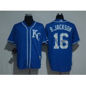 MLB Kansas City Royals 16 Bo Jackson Retired Royal Blue Team Logo Ornamented Stitched Majestic Cool Base Men Jersey
