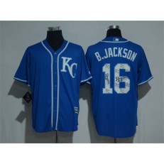 MLB Kansas City Royals 16 Bo Jackson Retired Royal Blue Team Logo Ornamented Stitched Majestic Cool Base Men Jersey